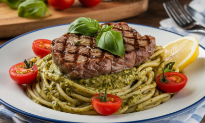 steak and pesto linguine